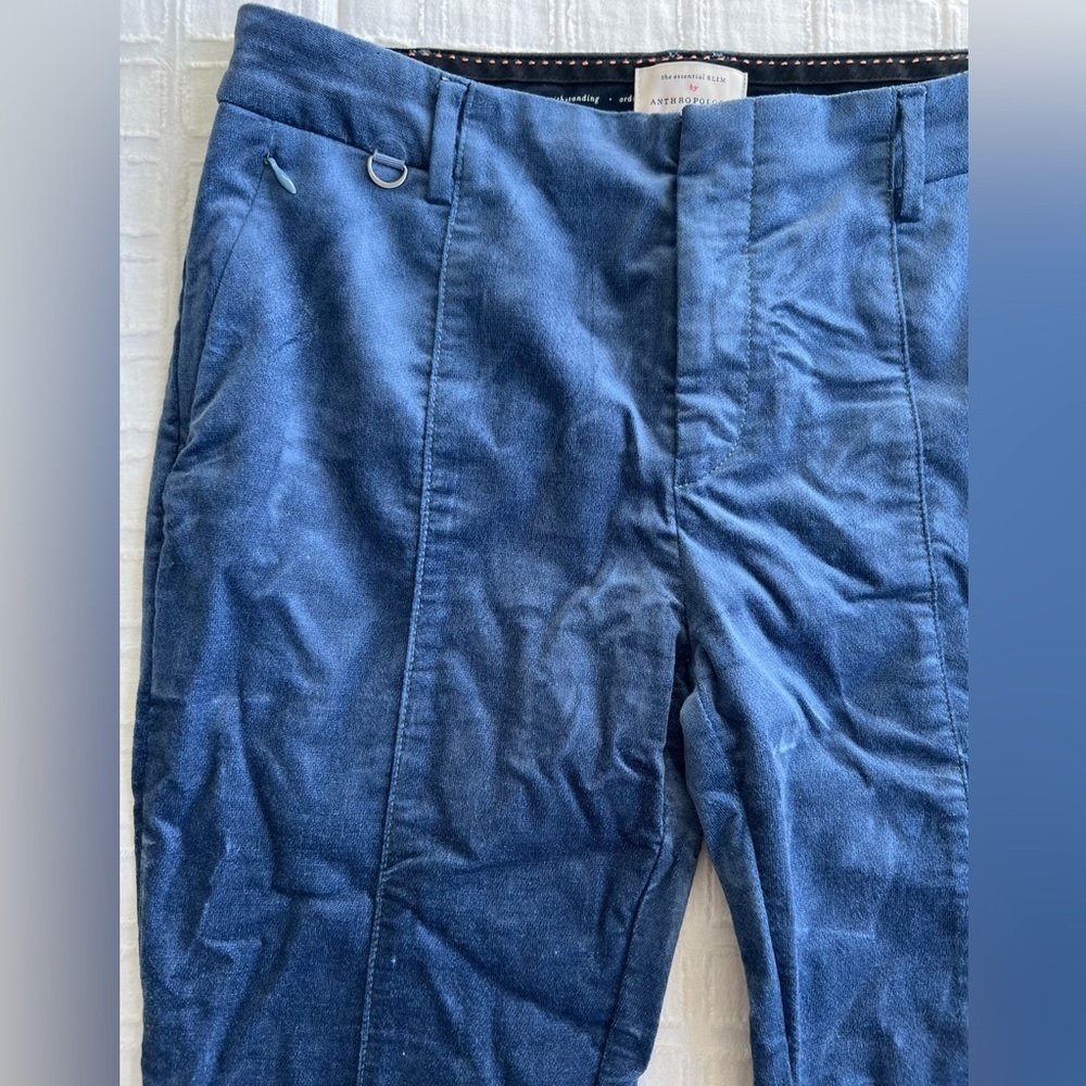 Anthropologie The Essential Blue Velvet Slim Trouser Pants With Stretch Size 4